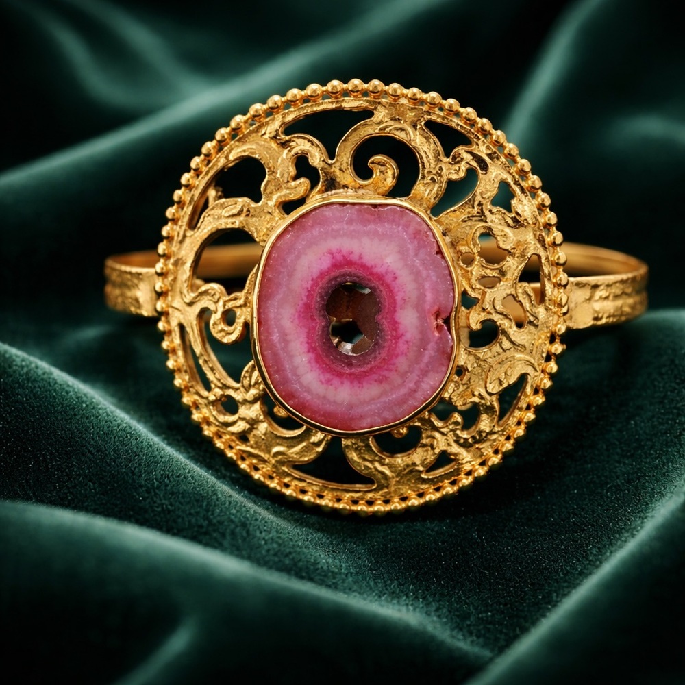 Gold and Pink Geode Bracelet